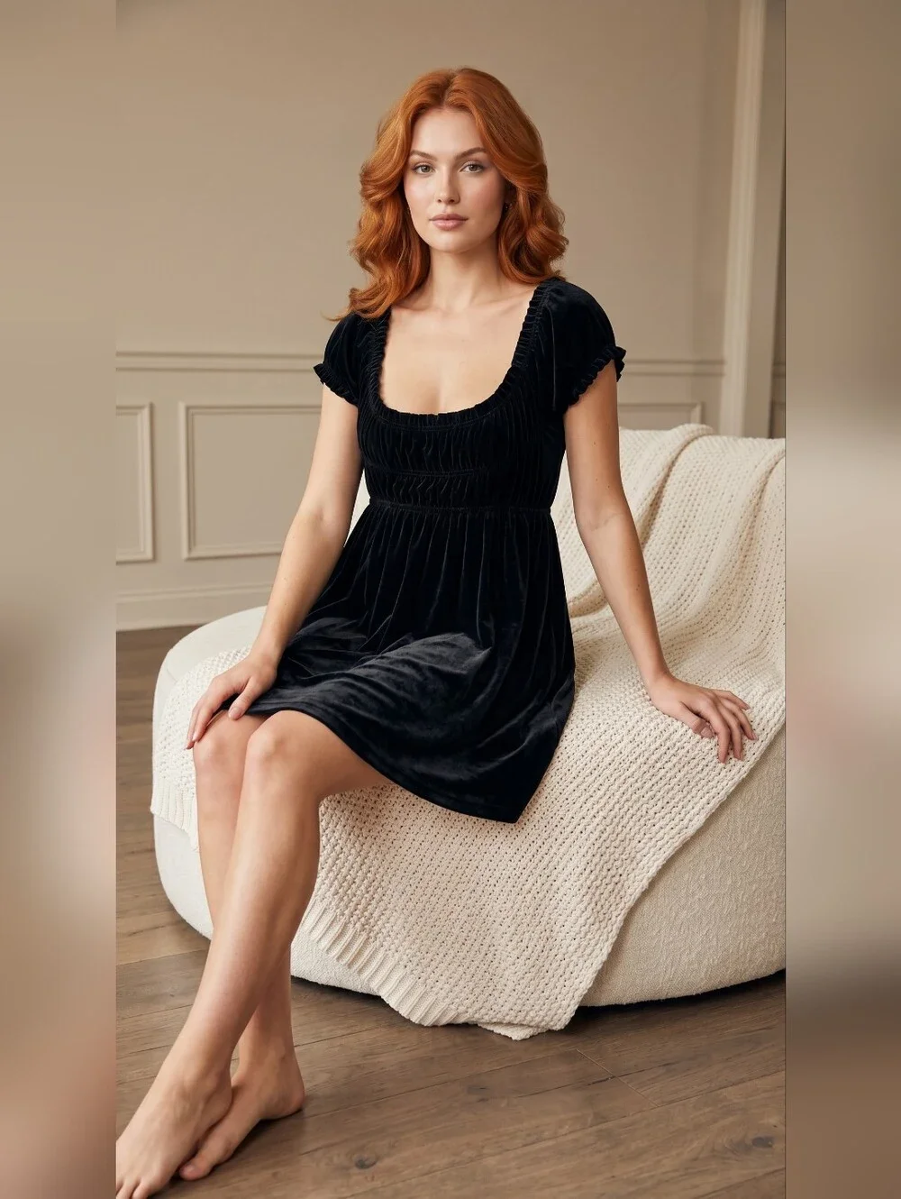 Free People Black Velvet Square-Neck Mini Dress Size M Boho Fairy‎ Goth